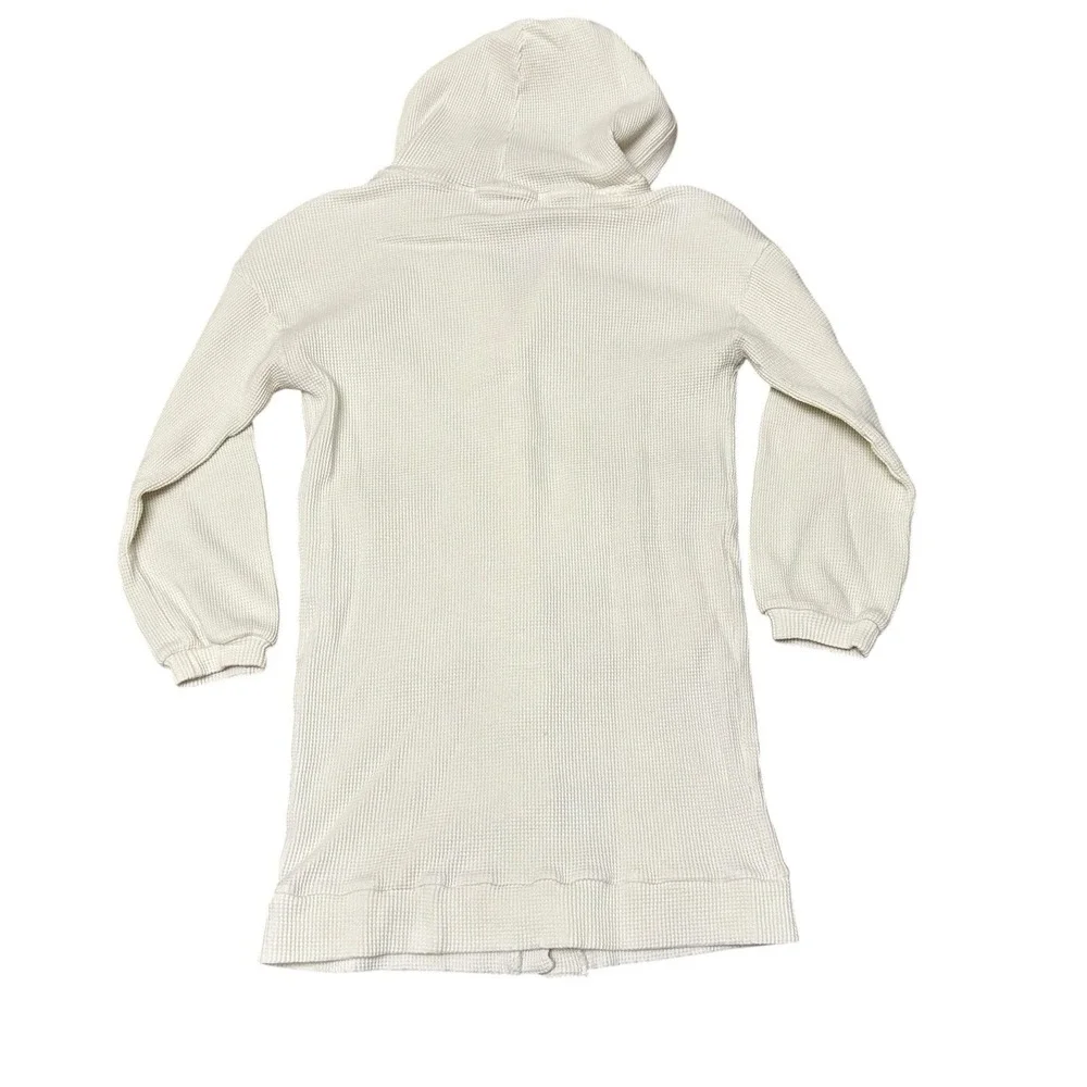 The Good Alma Womens Organic Cotton Waffle Knit Hooded Cardigan‎ Button-Front L